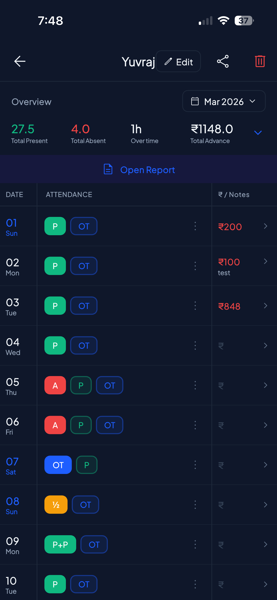 HajriBook attendance tracking