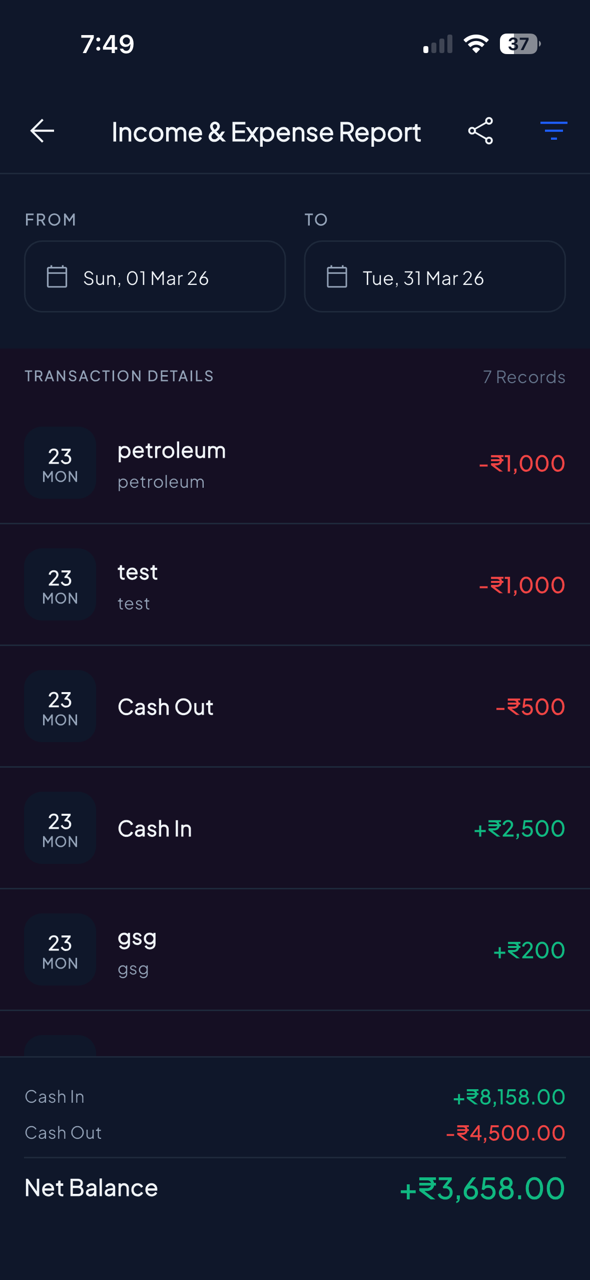 Income Expense Report